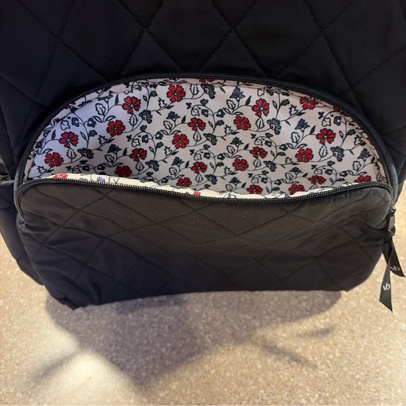NWT Vera Bradley Large Quilted Laptop Backpack Bag Moonless Night Black Flowers - Picture 6 of 8